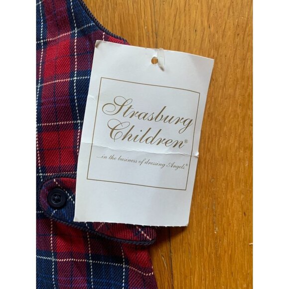 NWT Vintage Strasburg Toddler 3T Plaid Overalls Red Blue - Picture 5 of 6